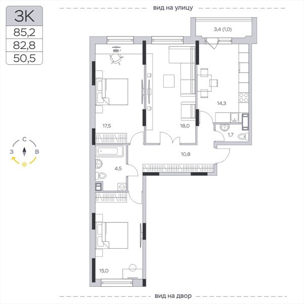 Планировка 82.8 м²
