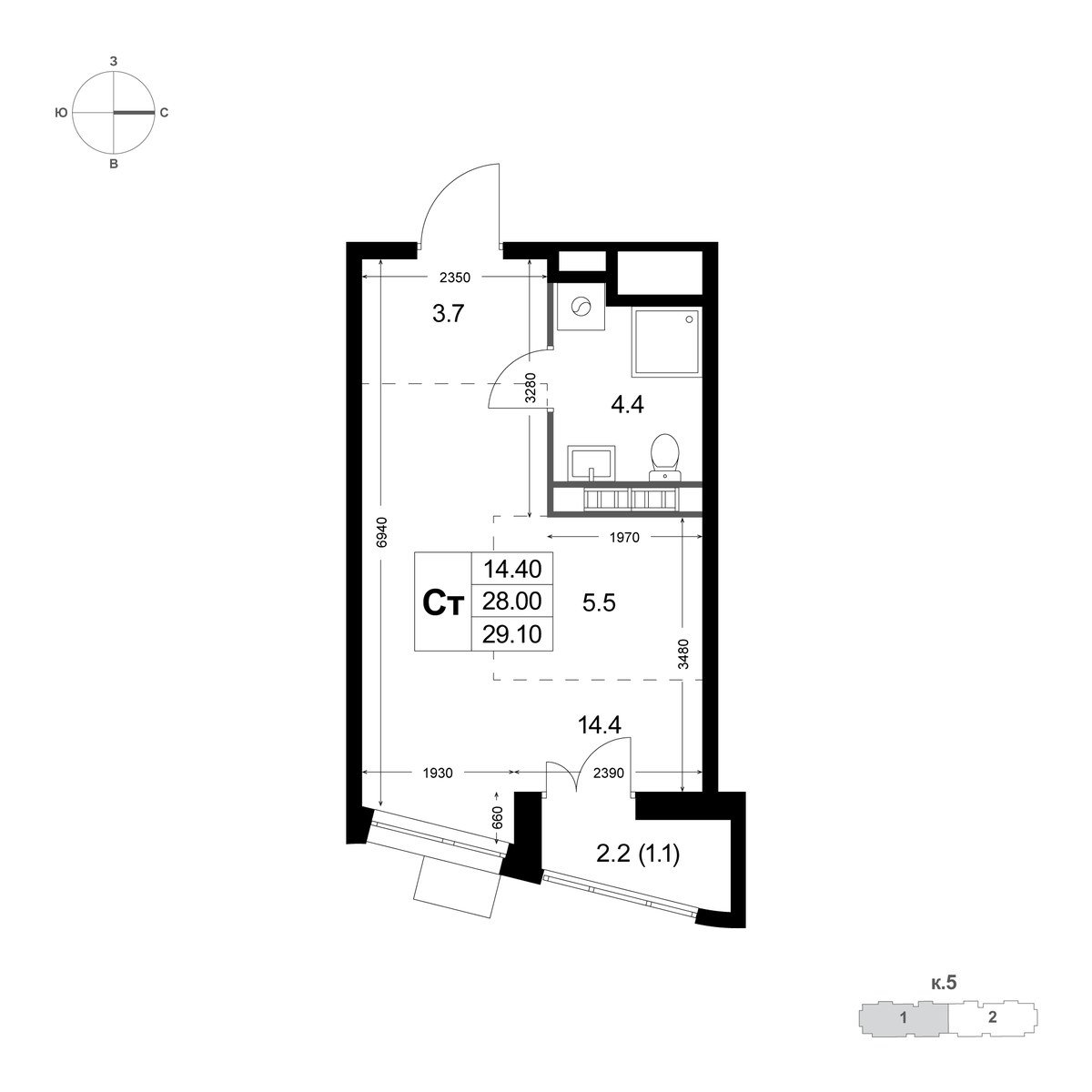 Планировка 29.2 м²