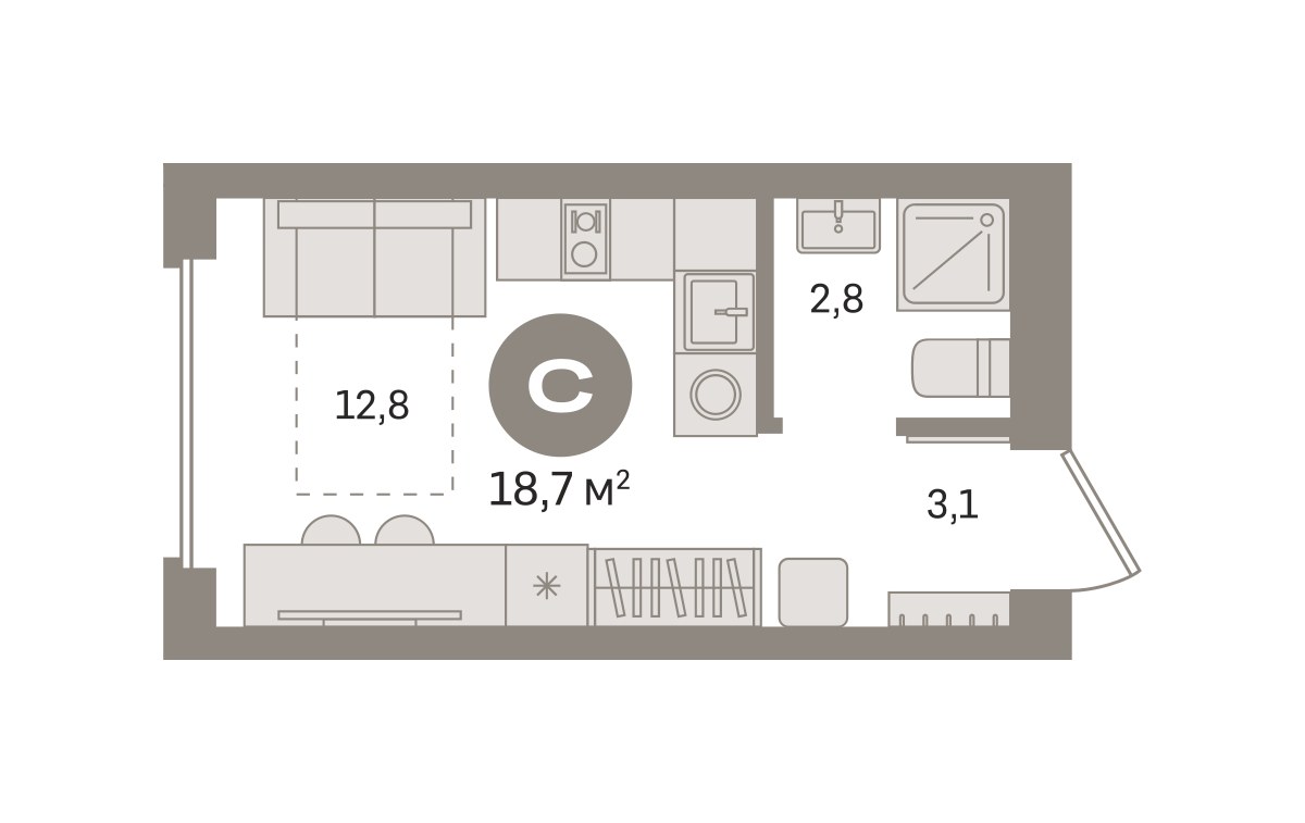 Планировка 18.66 м²