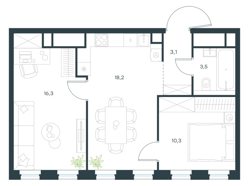 Планировка 51.4 м²