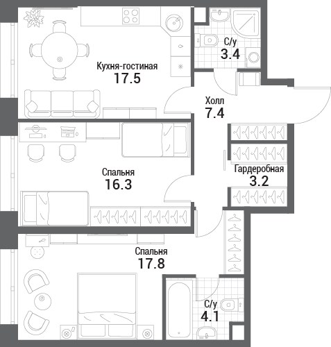 Планировка 69.7 м²