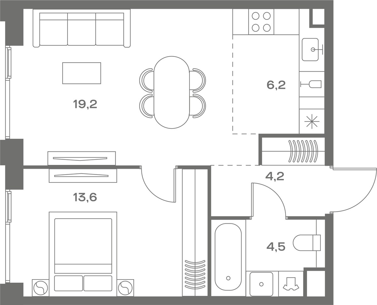 Планировка 47.7 м²