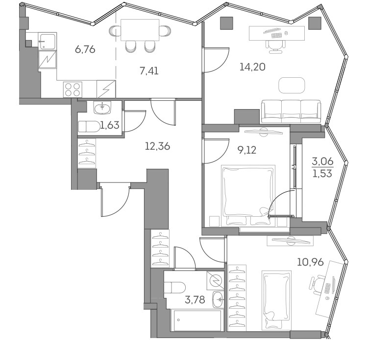 Планировка 67.75 м²