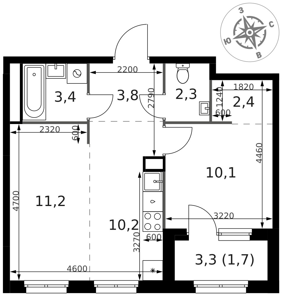 Планировка 45.1 м²