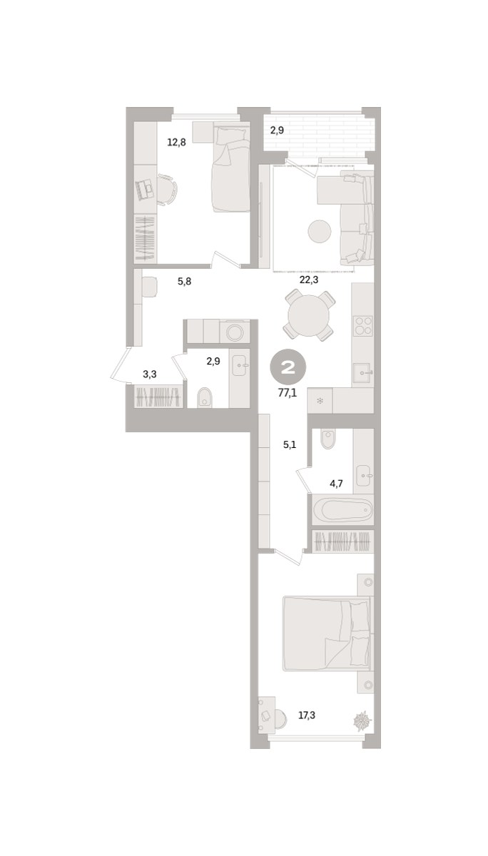 Планировка 77.1 м²