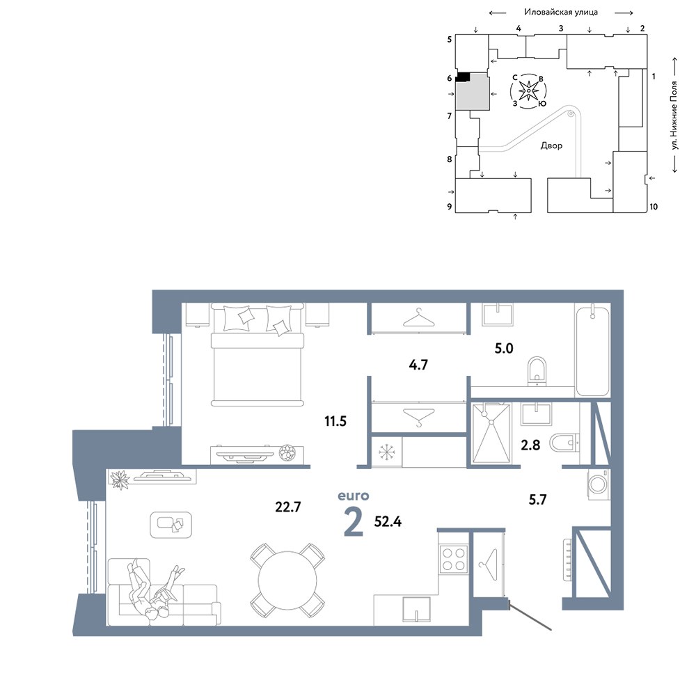 Планировка 52.4 м²
