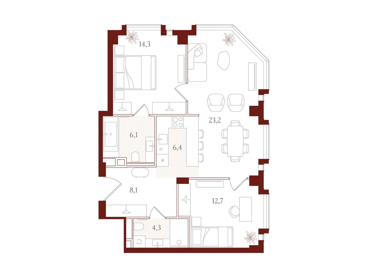 Планировка 75.1 м²