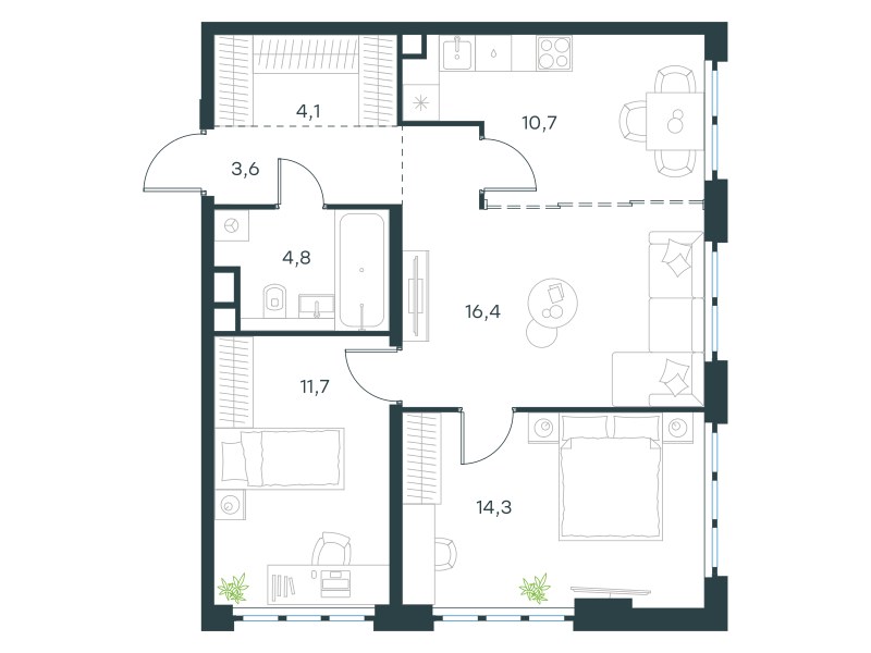 Планировка 65.6 м²