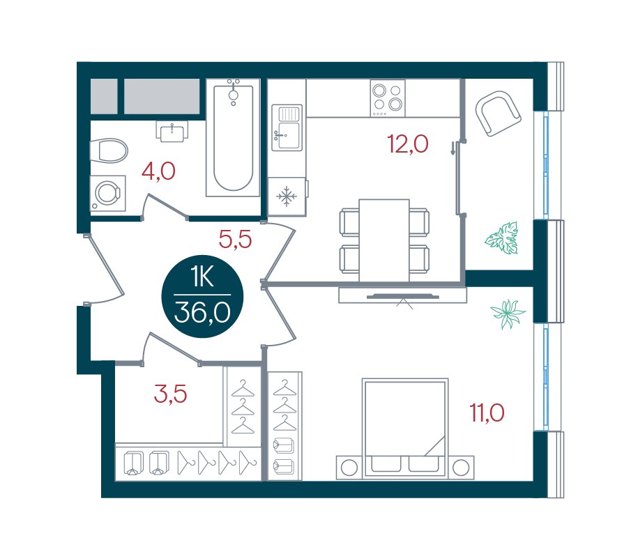 Планировка 36.0 м²