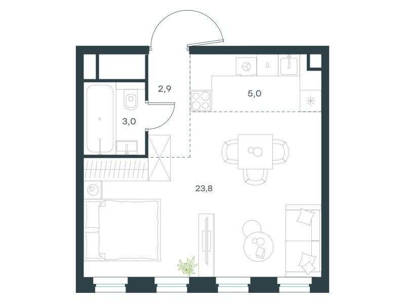 Планировка 34.7 м²