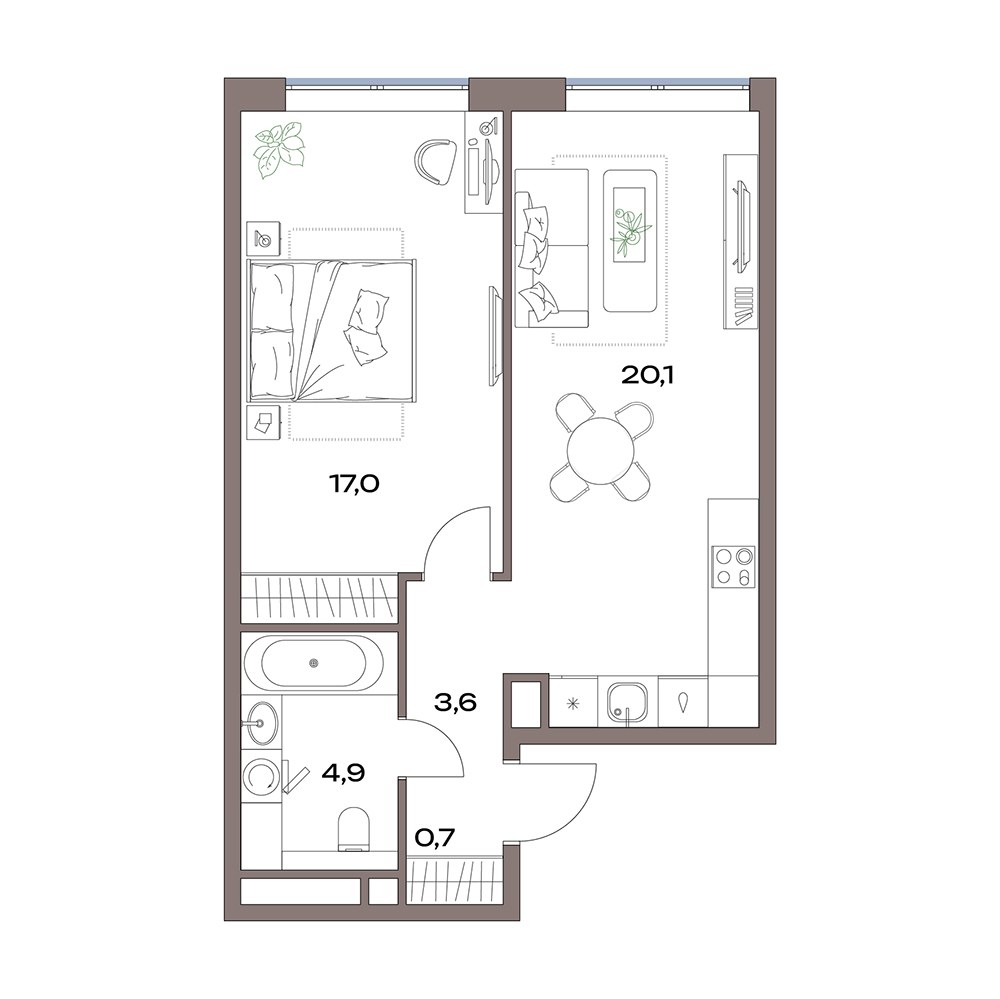 Планировка 46.9 м²