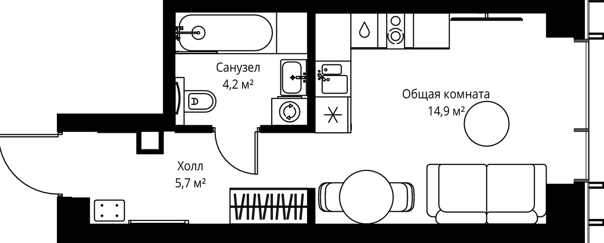 Планировка: 1-комнатная, 24.8 м²