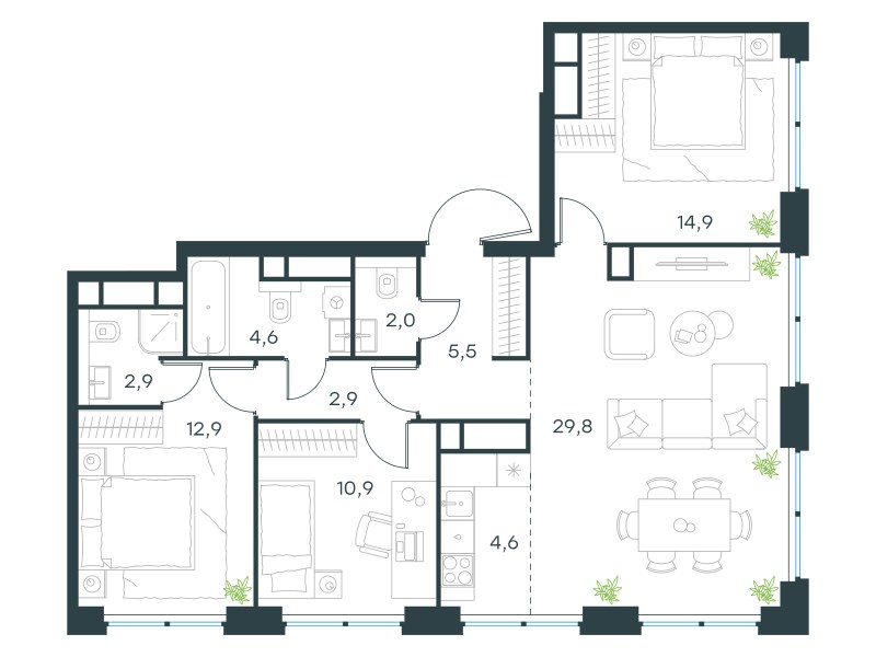 Планировка 91.0 м²