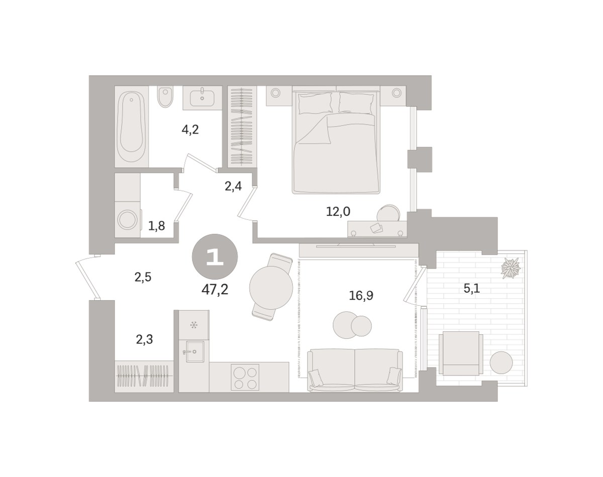 Планировка 47.2 м²