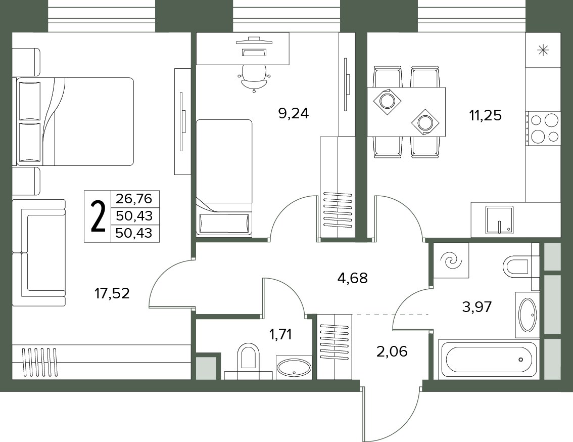 Планировка 50.43 м²
