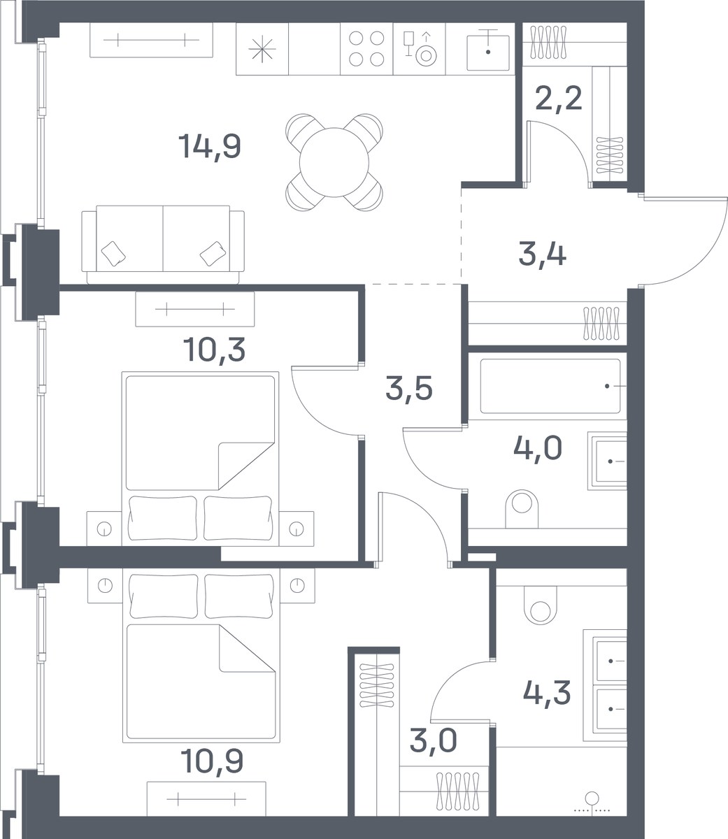 Планировка 56.5 м²