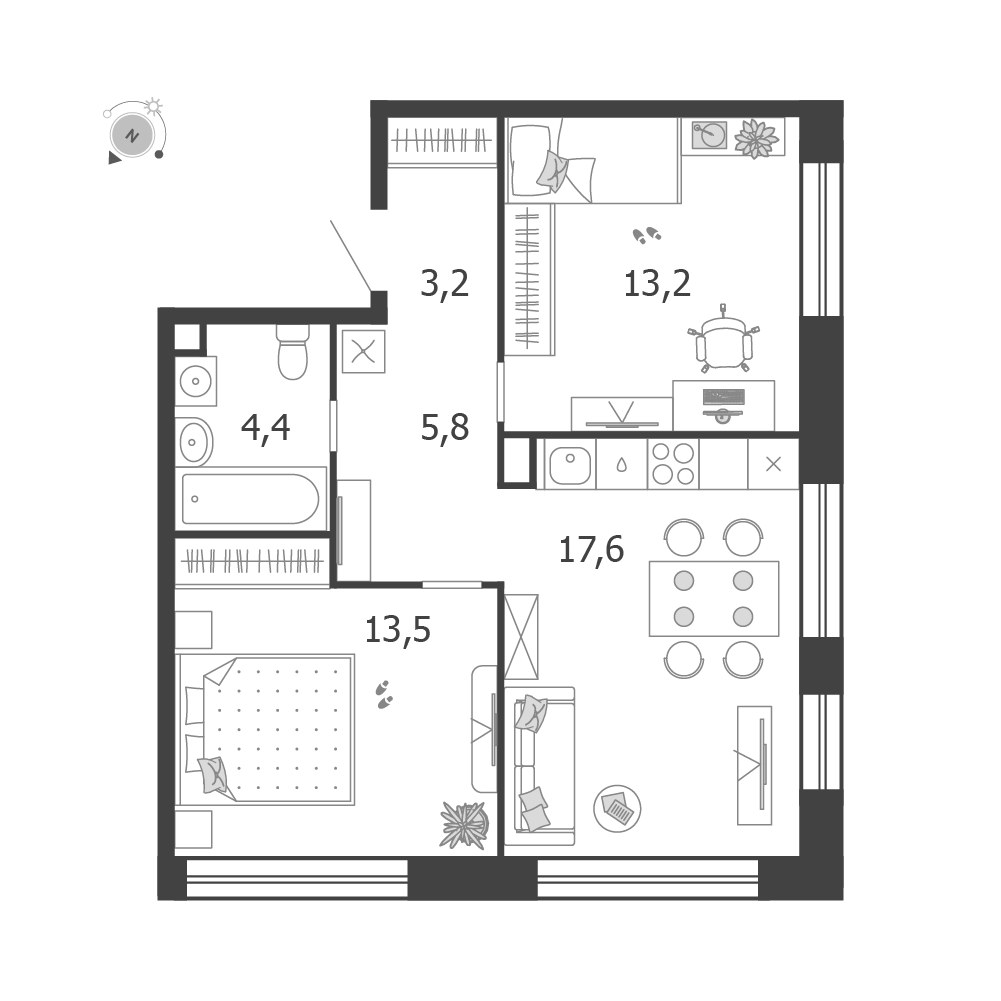 Планировка 57.7 м²