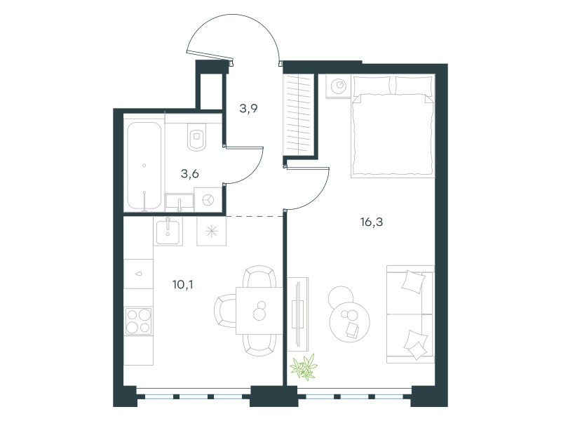 Планировка 33.9 м²