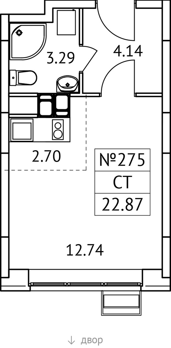 Планировка: Студия, 22.87 м²
