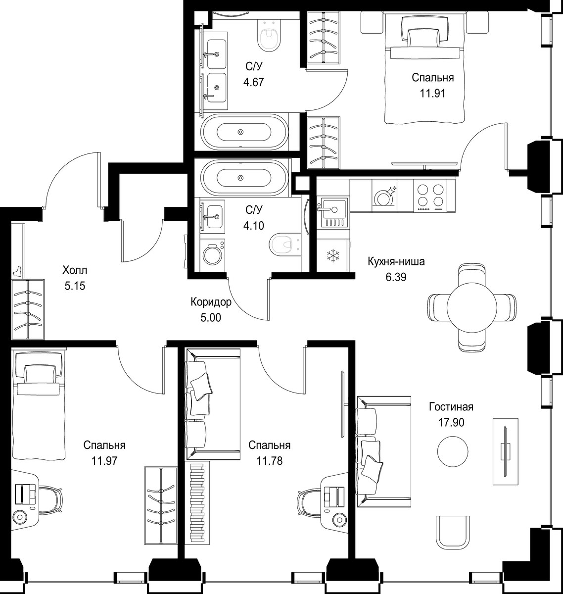 Планировка 79.62 м²