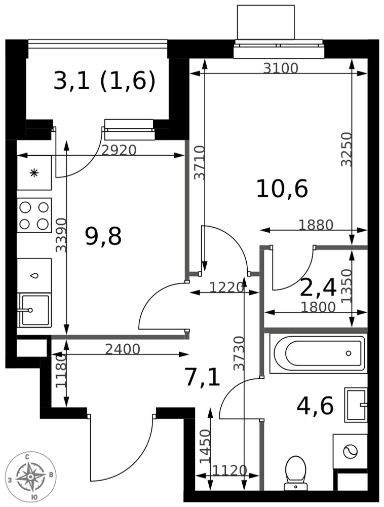 Планировка 36.1 м²