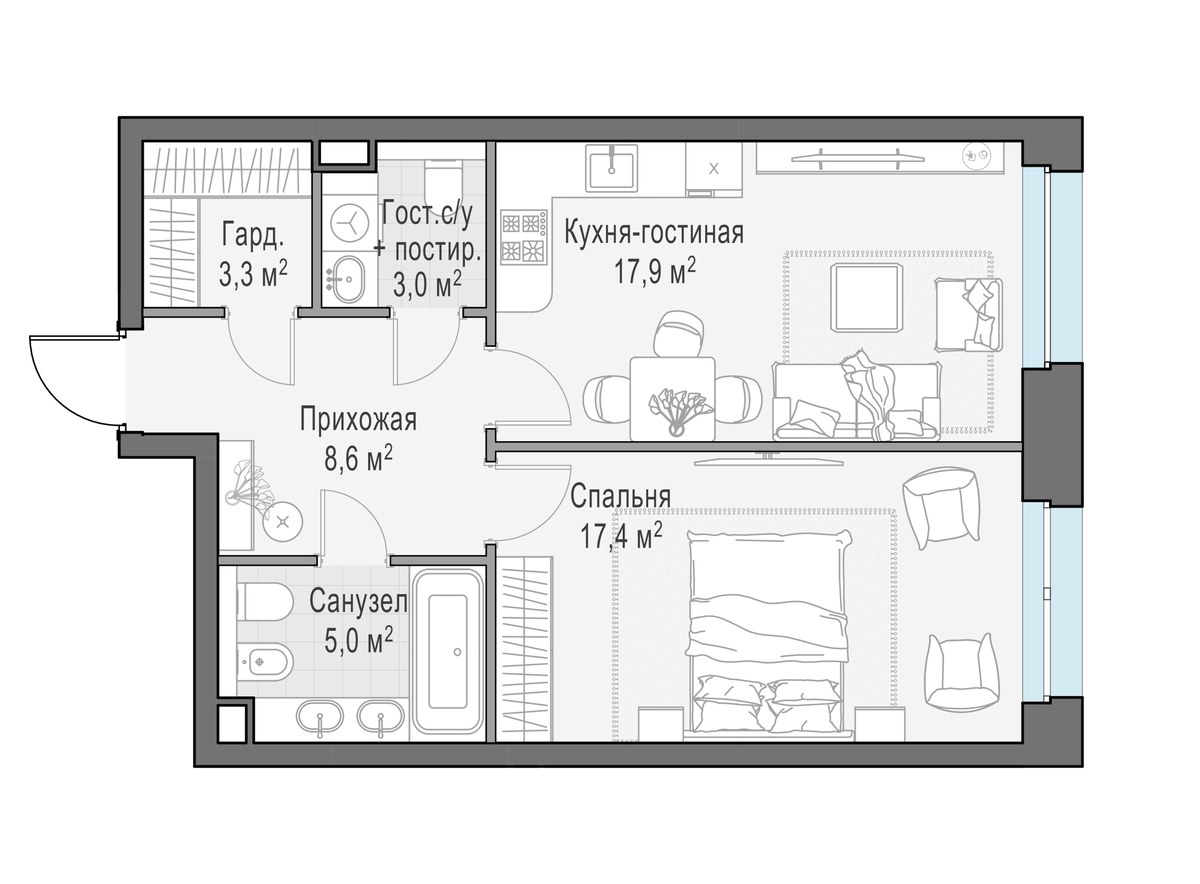 Планировка 55.2 м²