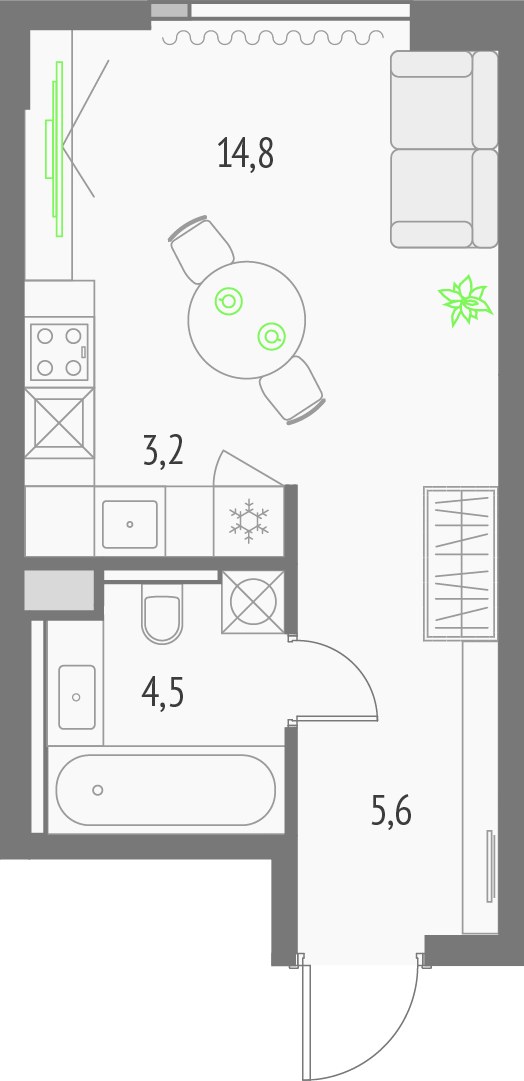 Планировка: Студия, 28.0 м²