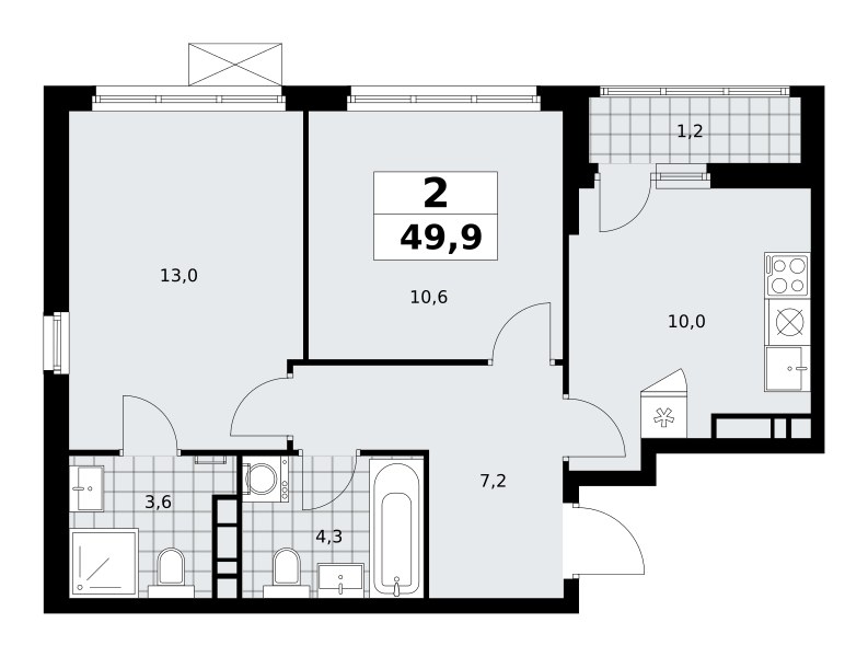 Планировка 49.9 м²