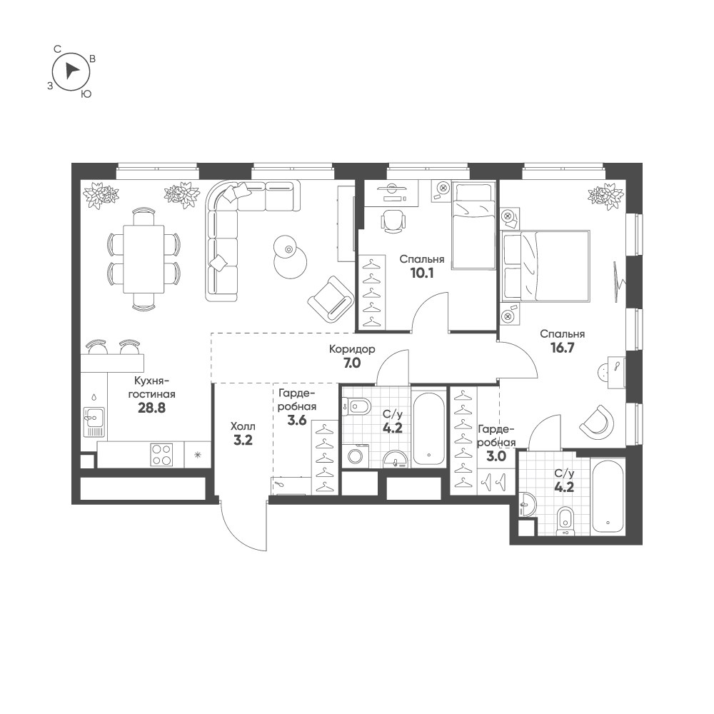 Планировка 80.8 м²