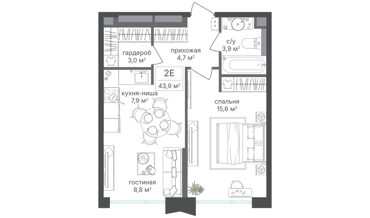 Планировка 43.9 м²