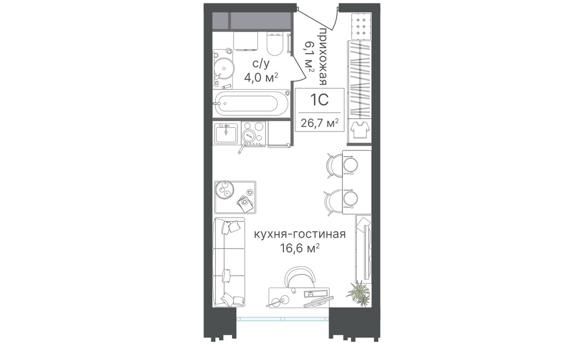 Планировка 26.7 м²