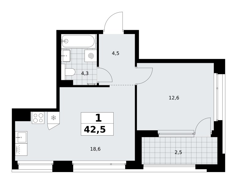 Планировка 42.5 м²