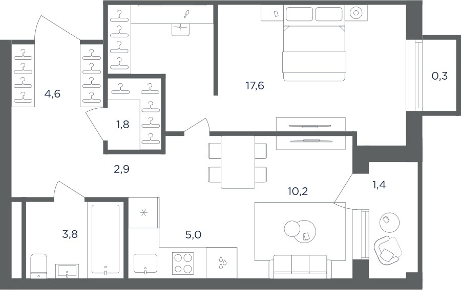 Планировка 45.9 м²