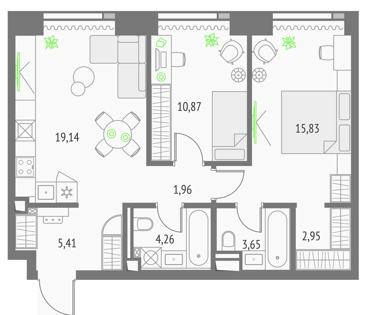 Планировка 65.07 м²