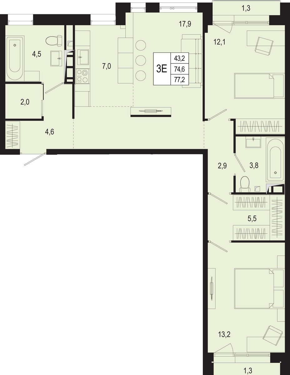 Планировка 74.6 м²