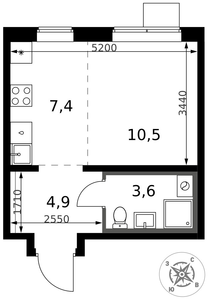Планировка: Студия, 27.2 м²