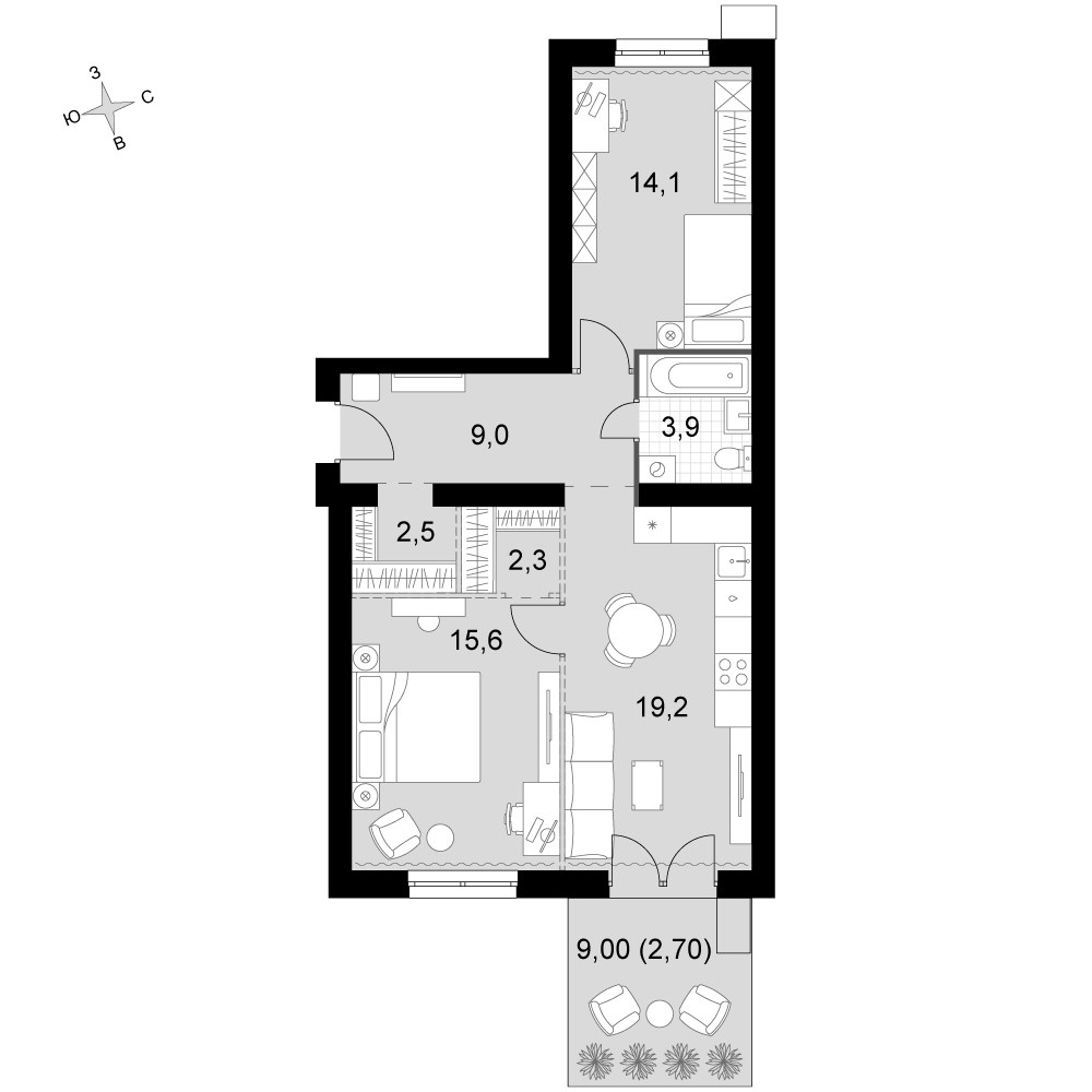 Планировка 69.3 м²