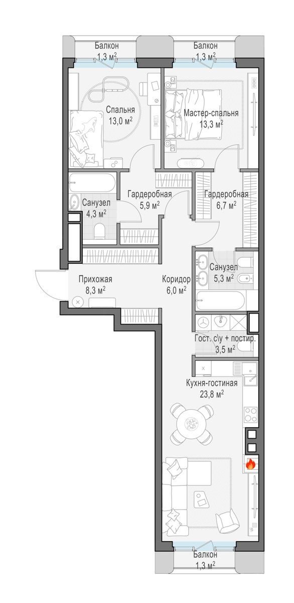 Планировка 91.1 м²