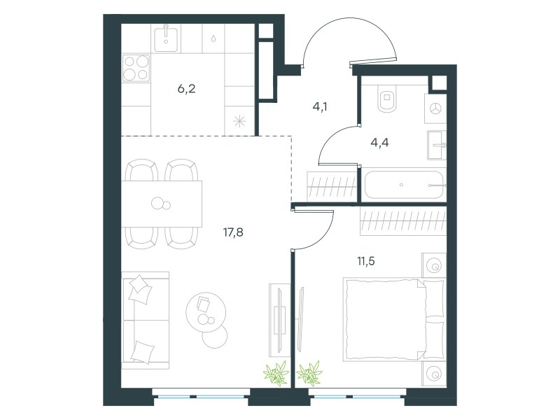 Планировка 43.8 м²