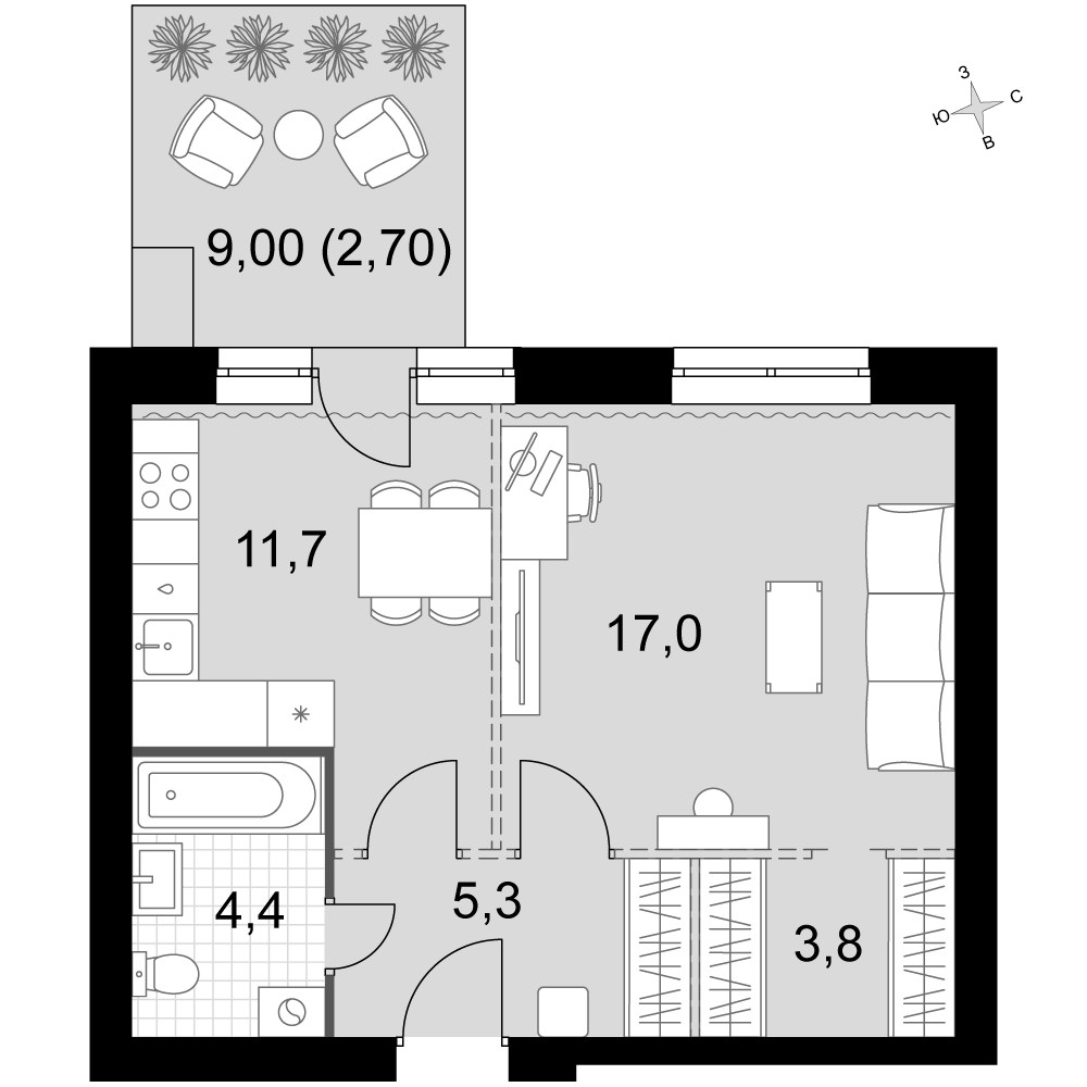 Планировка 44.9 м²