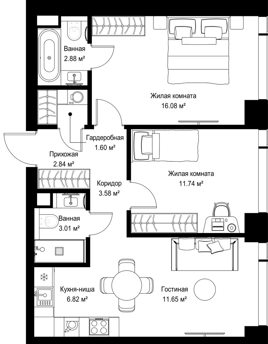 Планировка 60.2 м²