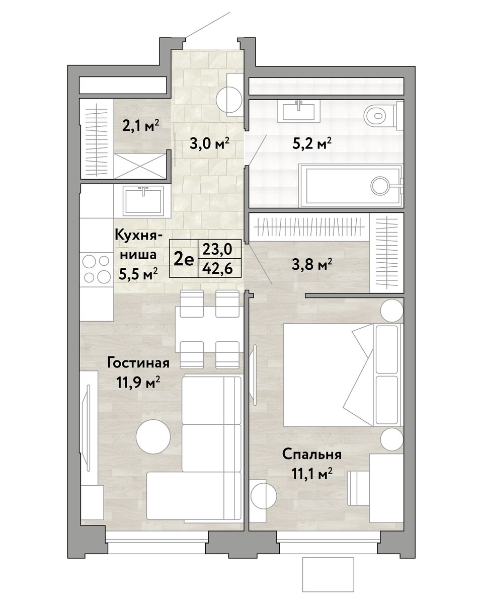 Планировка 42.6 м²