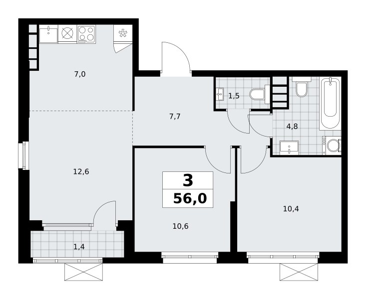 Планировка 56.0 м²