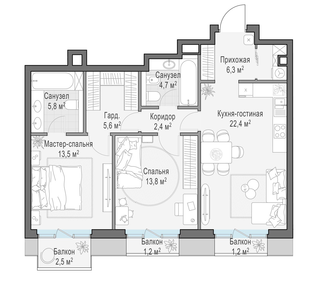 Планировка 76.1 м²
