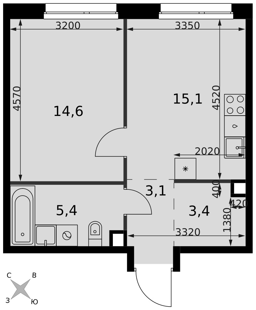 Планировка 41.6 м²