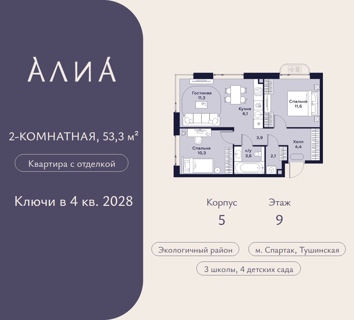 Планировка 53.3 м²