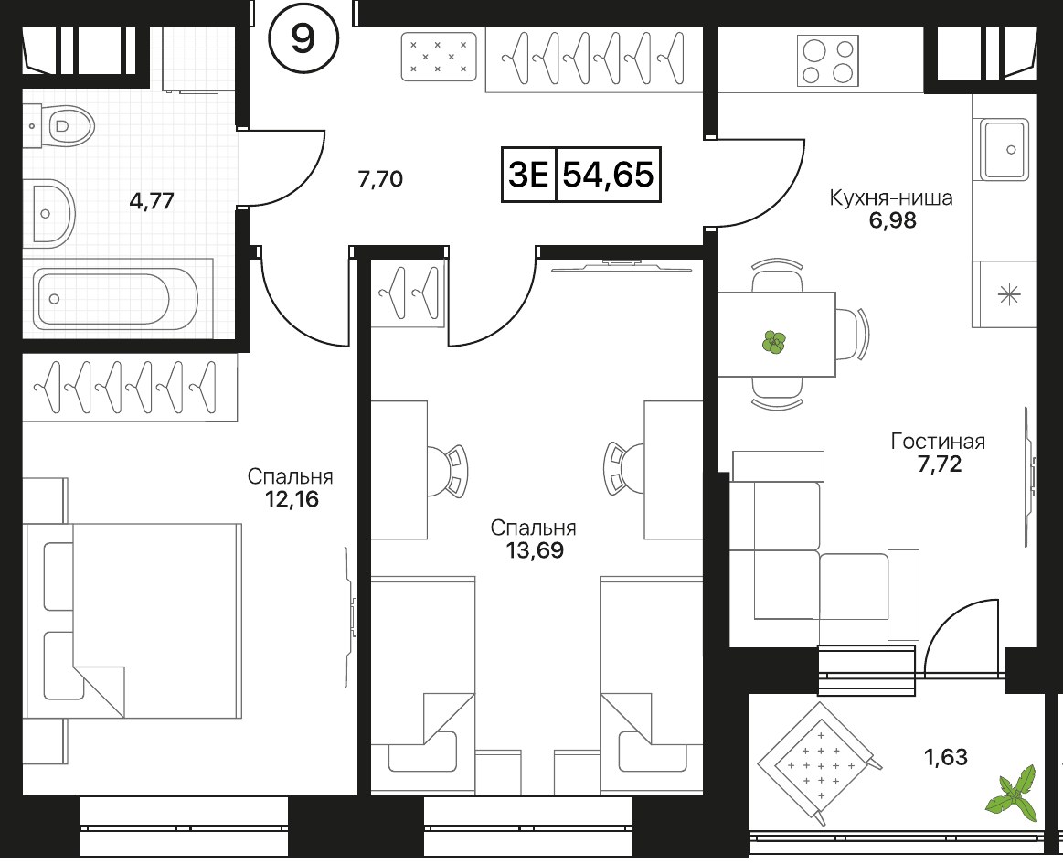 Планировка 54.65 м²