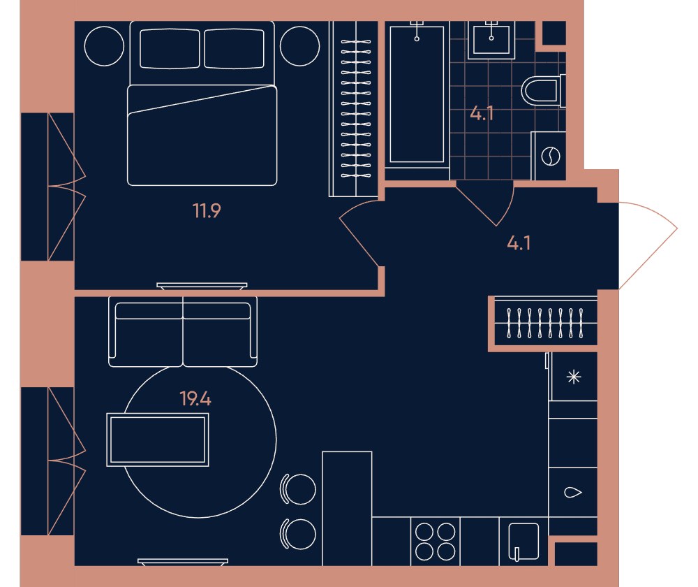Планировка 39.5 м²