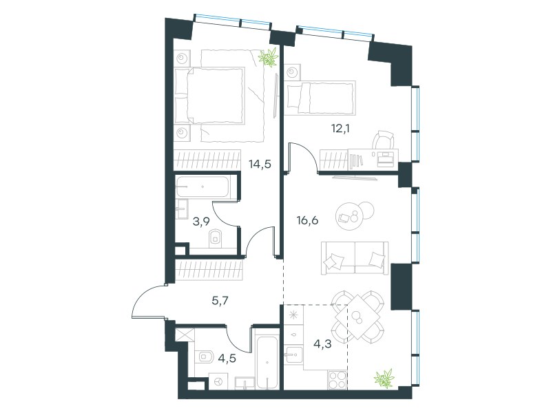 Планировка 61.6 м²