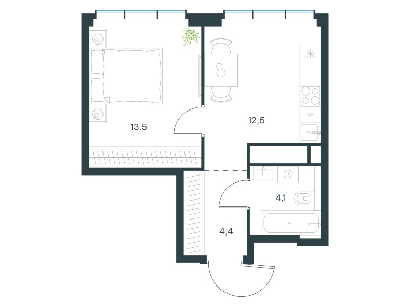 Планировка 34.4 м²